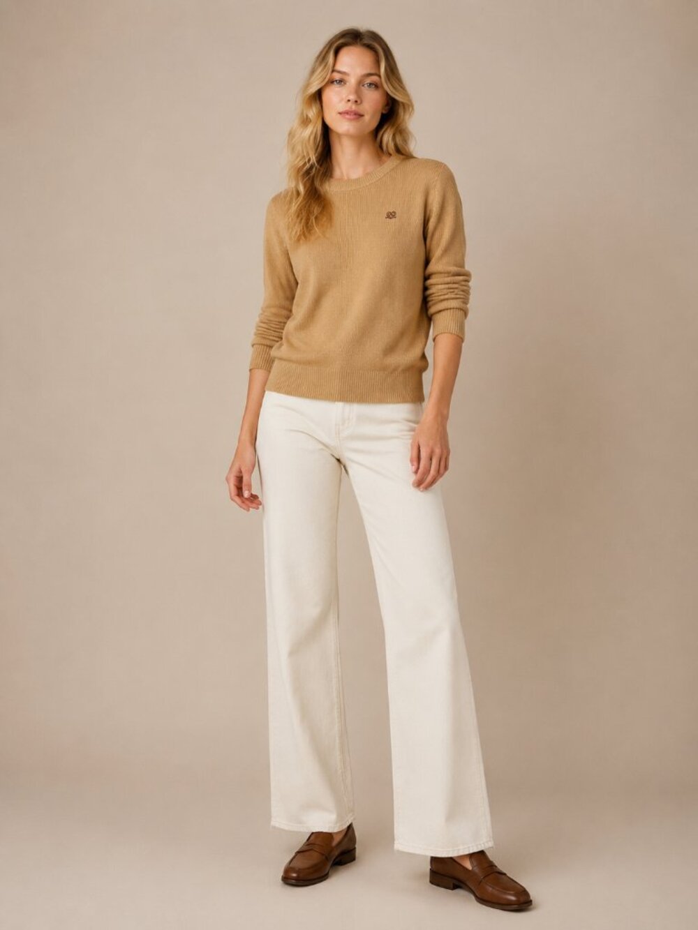 The Tiny Big Sister Ribbed Crew Neck Sweater Tan 36 #A3747